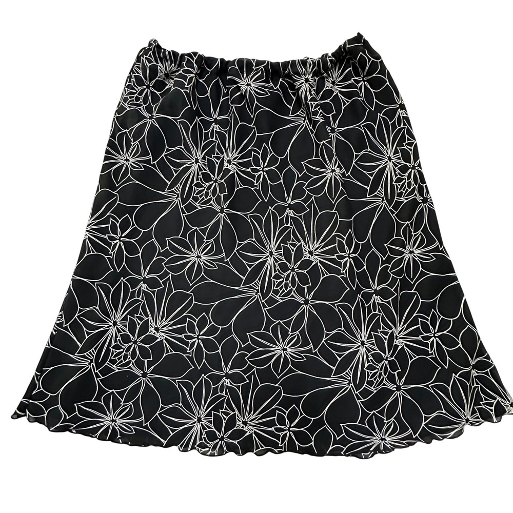 Upcycled Floral Midi Skirt Womens L Elastic Waist A-Line Flowy Dark Romantic